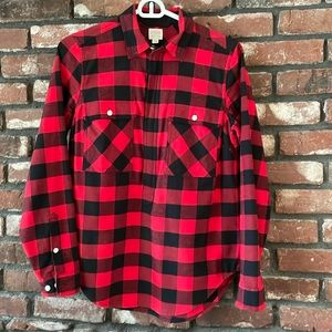 Half Zip Popover Top in Buffalo Plaid